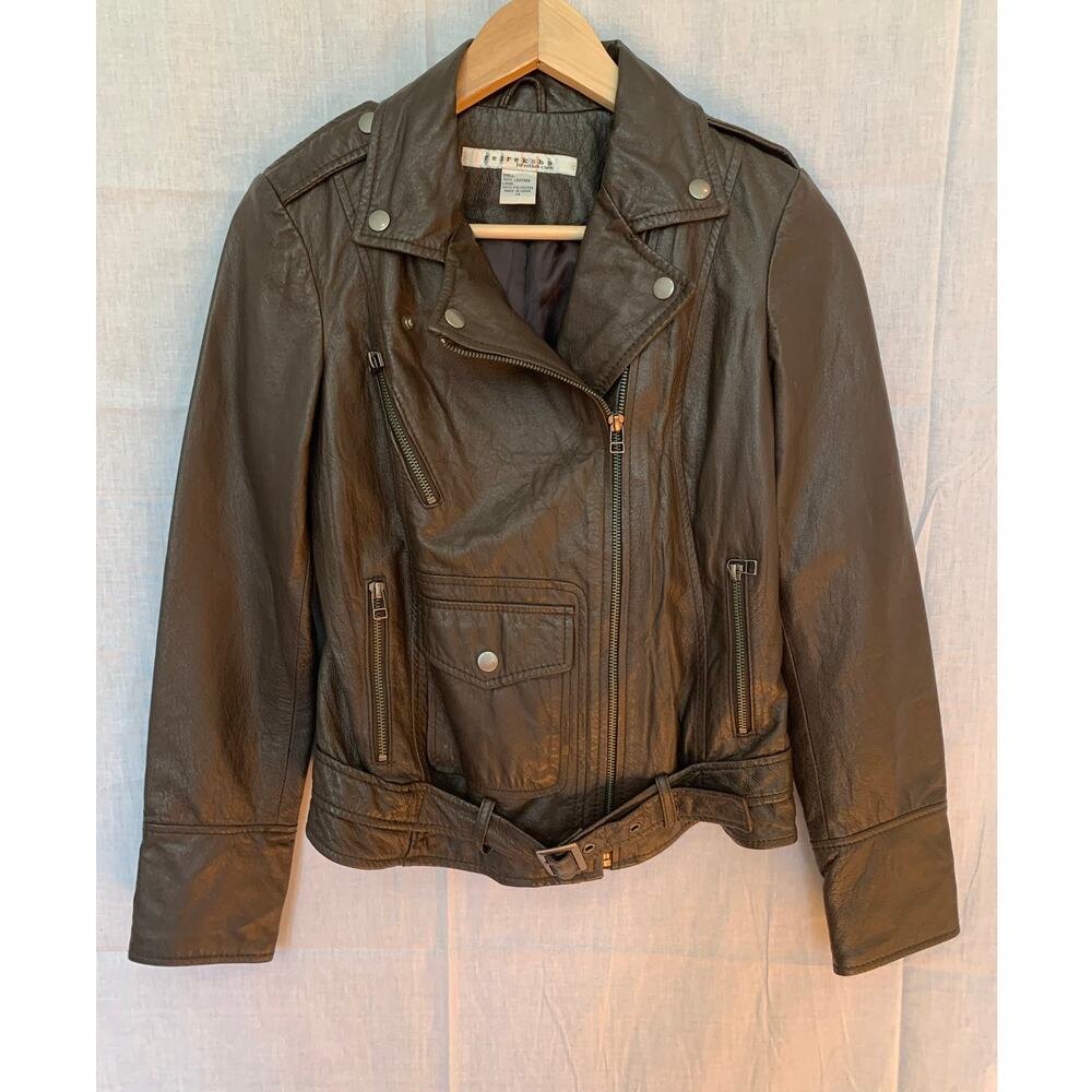 Rezrekshn By Esther Chen Women's Brown 100% Leather Jacket Moto Style Size Small